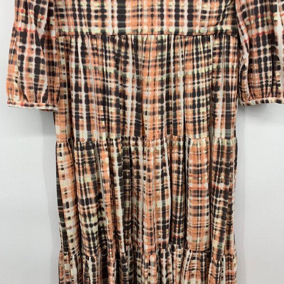Joie Tobey Dress Multi Plaid Pink Midi Maxi V Neck Cotton 3/4 Sleeve - Picture 8 of 16